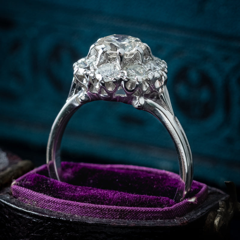 Art Deco Diamond Cluster Ring 2.2ct Total 