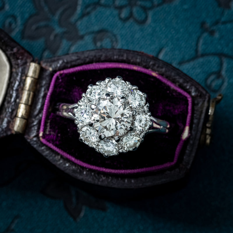Art Deco Diamond Cluster Ring 2.2ct Total 