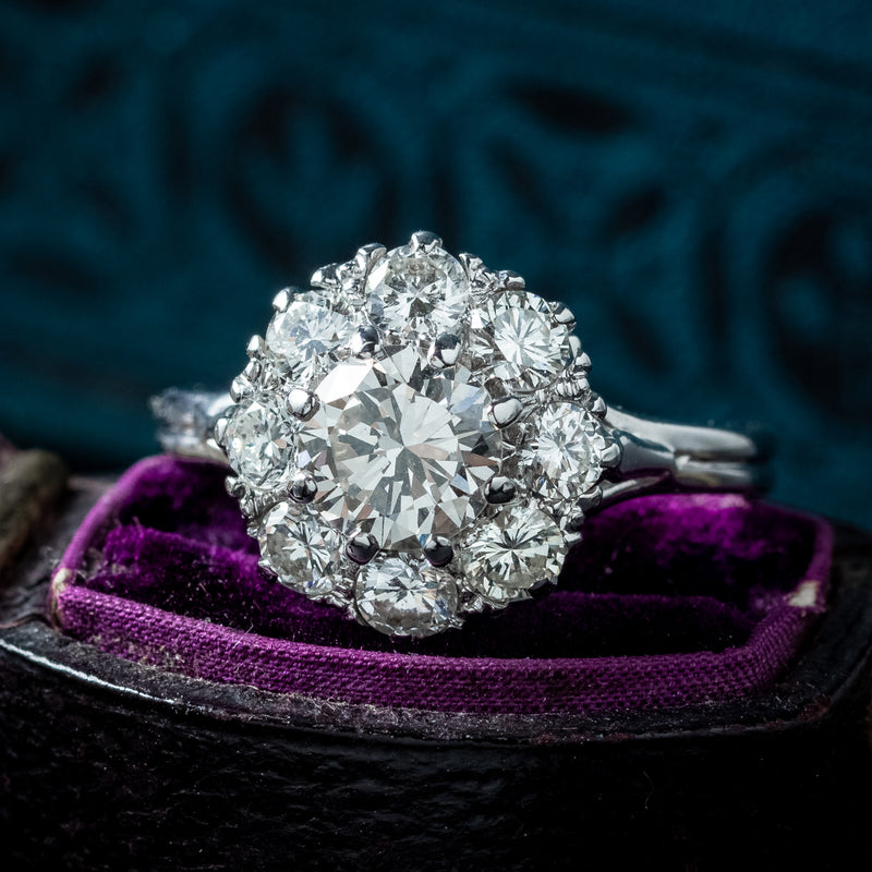 Art Deco Diamond Cluster Ring 2.2ct Total 