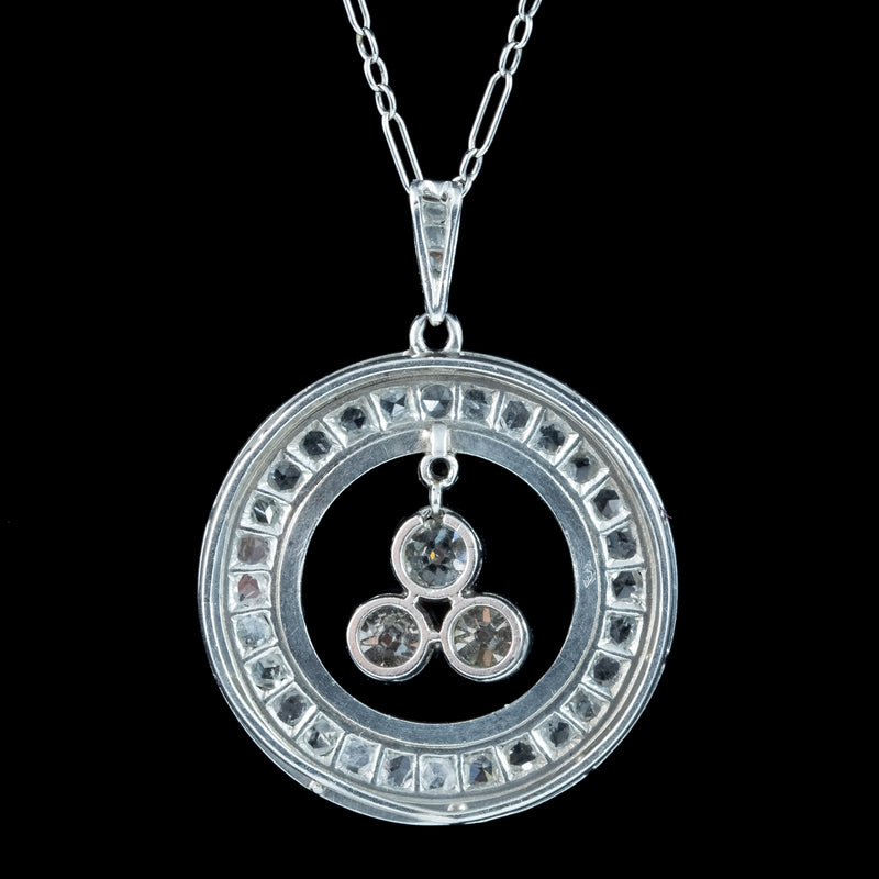 Art Deco Diamond Enamel Pendant Necklace Platinum 2.5ct Diamond