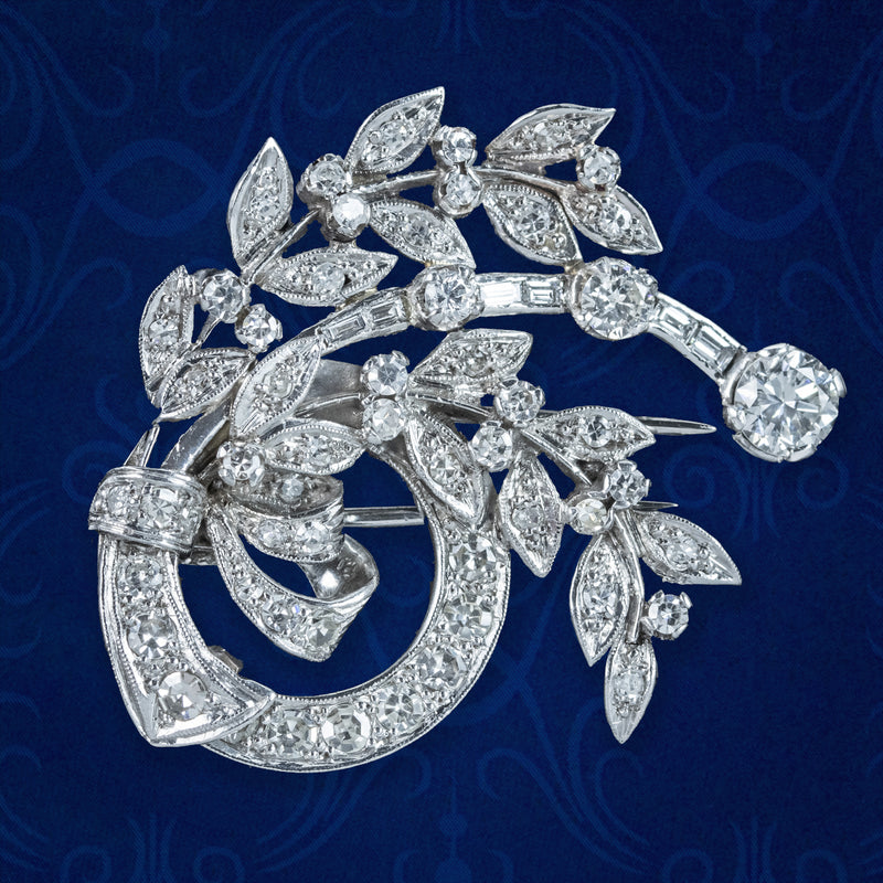 Art Deco Diamond Spray Brooch 18ct Gold 2.5ct Diamond
