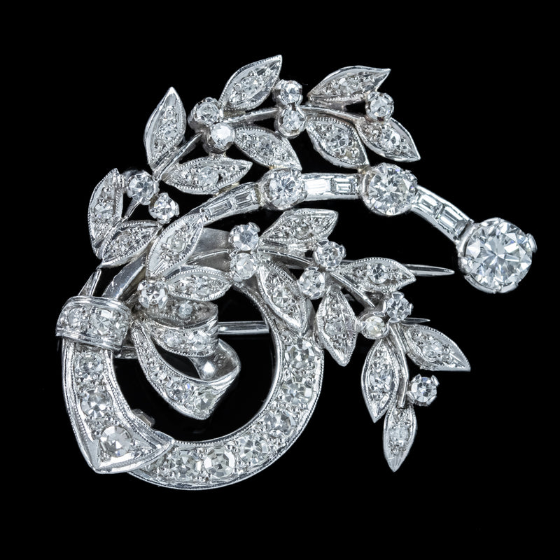 Art Deco Diamond Spray Brooch 18ct Gold 2.5ct Diamond
