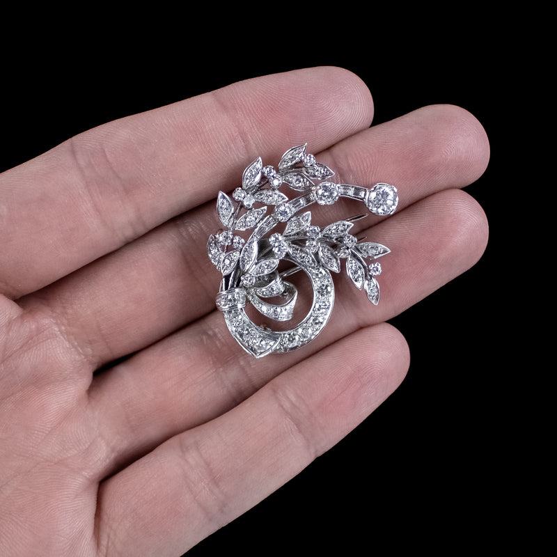 Art Deco Diamond Spray Brooch 18ct Gold 2.5ct Diamond