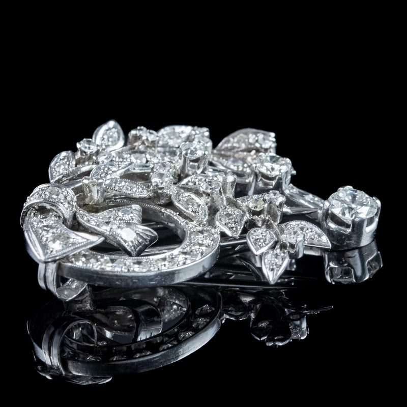 Art Deco Diamond Spray Brooch 18ct Gold 2.5ct Diamond