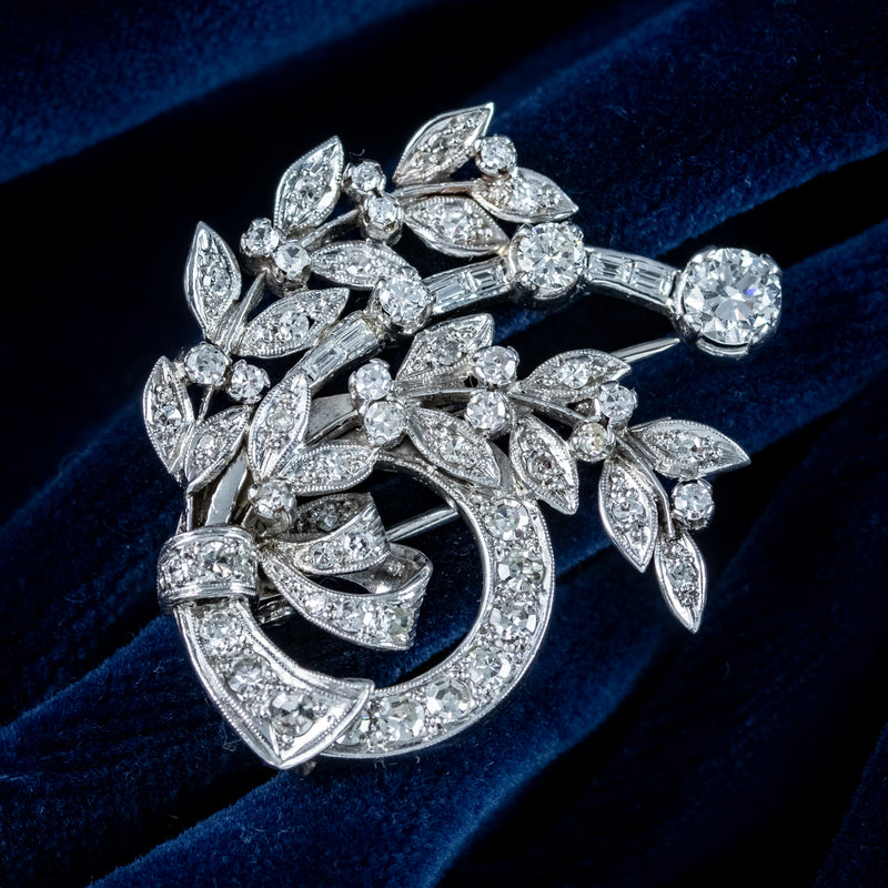 Art Deco Diamond Spray Brooch 18ct Gold 2.5ct Diamond