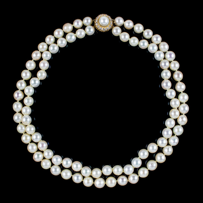 Art Deco Double Strand Pearl Necklace 18ct Gold Diamond Clasp – Antique  Jewellery Online
