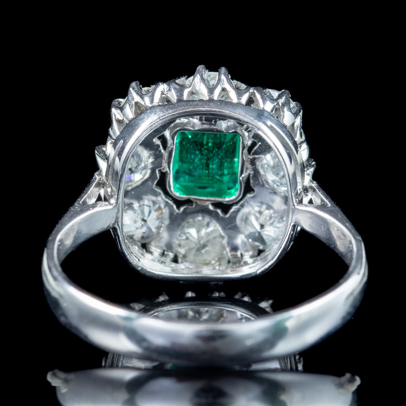 Art Deco Emerald Diamond Cluster Ring 0.38ct Emerald 