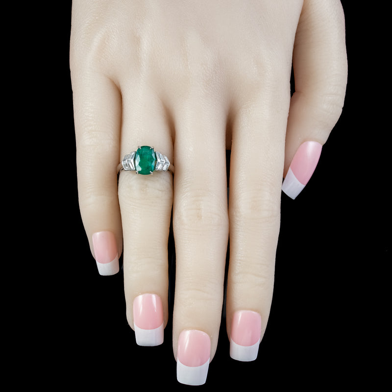 Art Deco Emerald Diamond Ring 1.67ct Emerald With Cert  