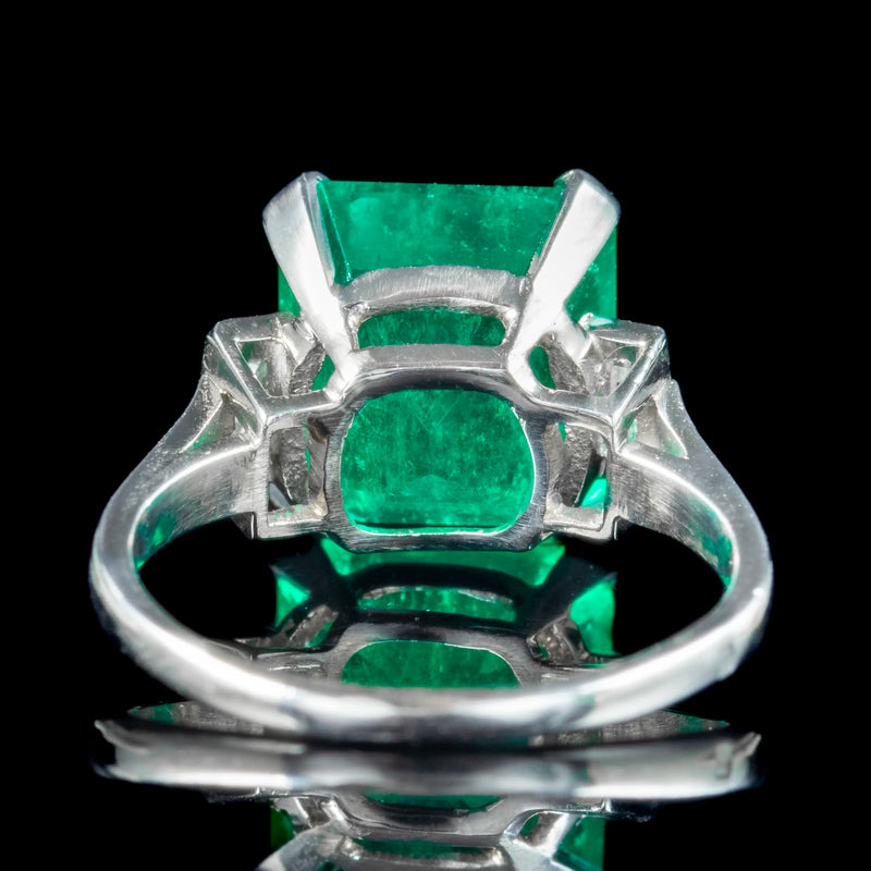 Art Deco Emerald Diamond Trilogy Ring 7.24ct Colombian Emerald With Cert