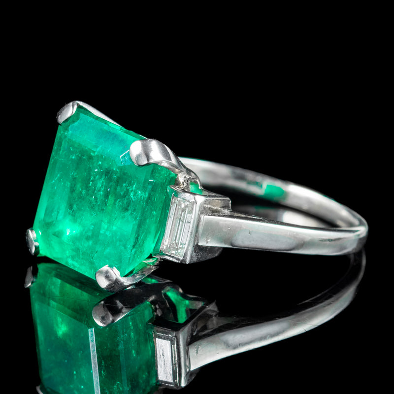 Art Deco Emerald Diamond Trilogy Ring 7.24ct Colombian Emerald With Cert