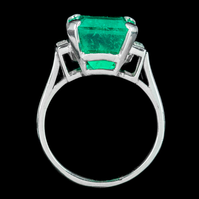 Art Deco Emerald Diamond Trilogy Ring 7.24ct Colombian Emerald With Cert