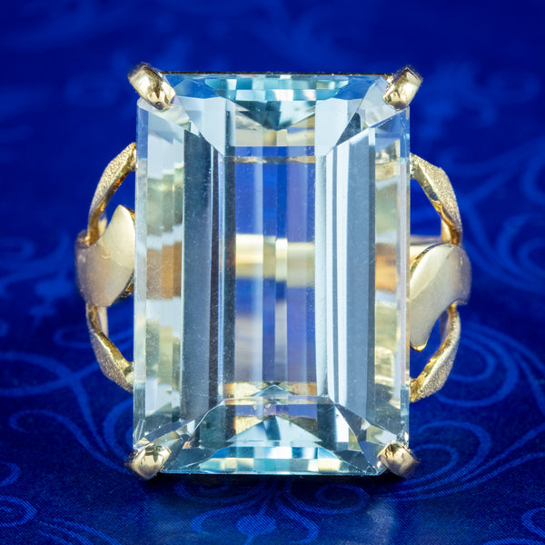 Art Deco French Aquamarine Cocktail Ring 26.24ct Aqua