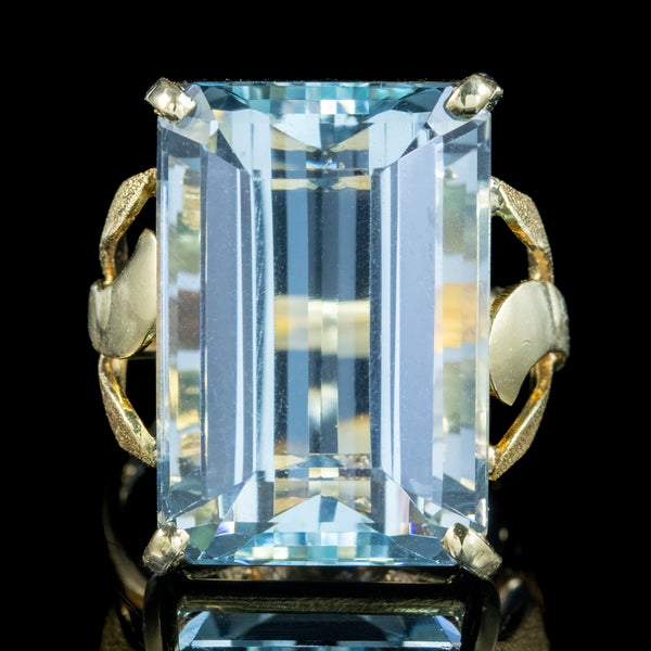 Art Deco French Aquamarine Cocktail Ring 26.24ct Aqua