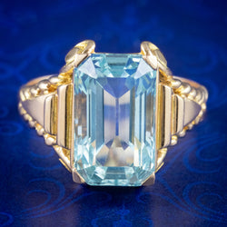 Art Deco French Aquamarine Ring 6.6ct Aqua