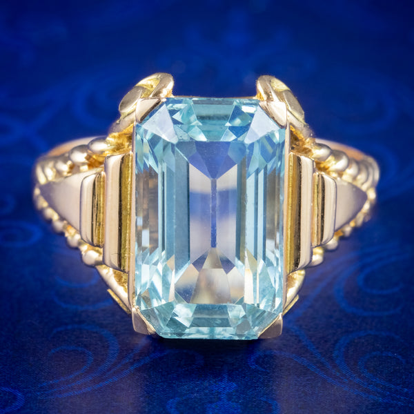 Art Deco French Aquamarine Ring 6.6ct Aqua