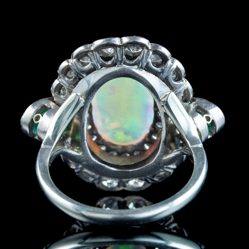 Art Deco Opal Emerald Diamond Cocktail Ring 4ct Opal 