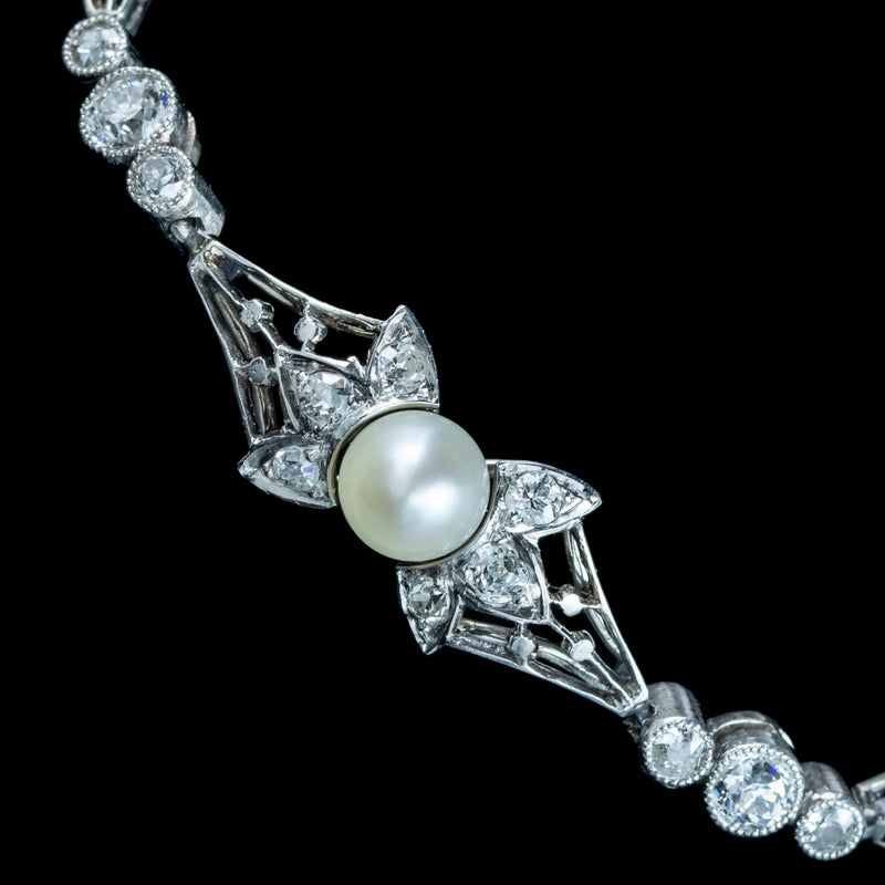 Art Deco Pearl Diamond Bracelet 18ct Gold 2.5ct Of Diamond