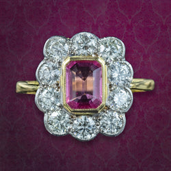Art Deco Sapphire Diamond Cluster Ring 1.2ct Pink Sapphire