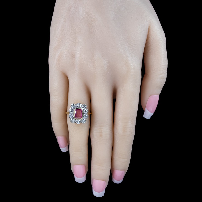 Art Deco Sapphire Diamond Cluster Ring 1.2ct Pink Sapphire