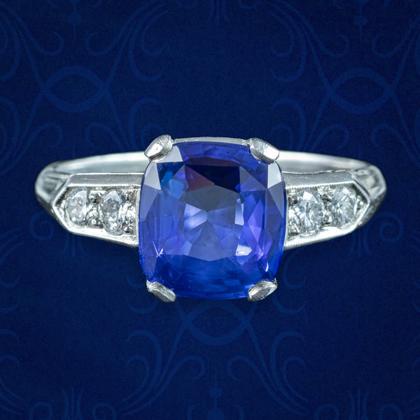 Art Deco Sapphire Diamond Ring 2.32ct Natural Sapphire With Cert