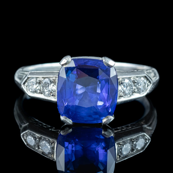 Art Deco Sapphire Diamond Ring 2.32ct Natural Sapphire With Cert