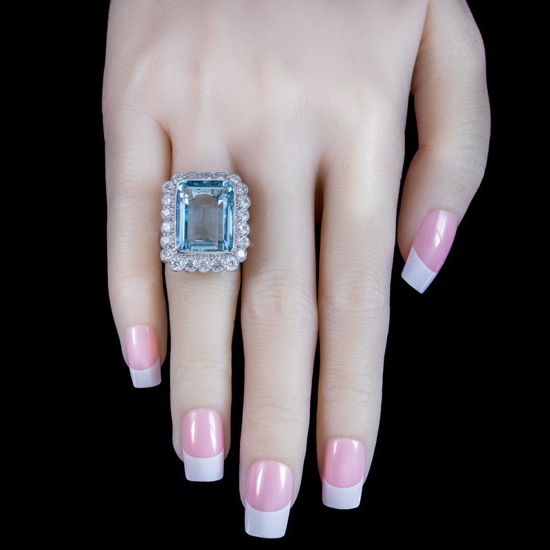 Art Deco Style Aquamarine Diamond Cocktail Ring 16ct Aqua 