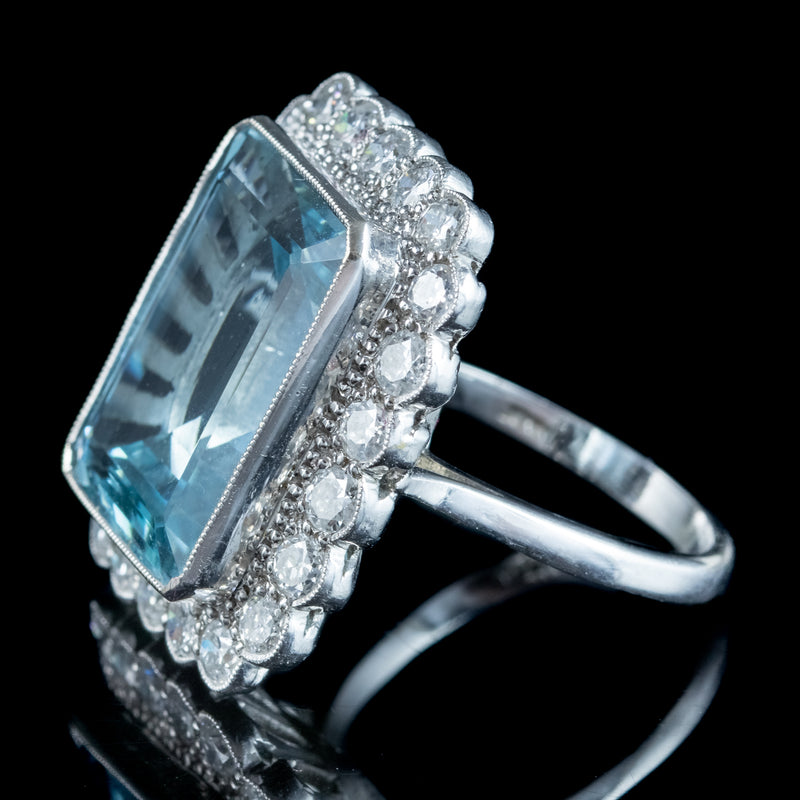 Art Deco Style Aquamarine Diamond Cocktail Ring 16ct Aqua 