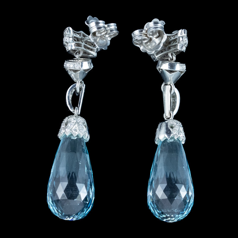 Art Deco Style Aquamarine Diamond Drop Earrings