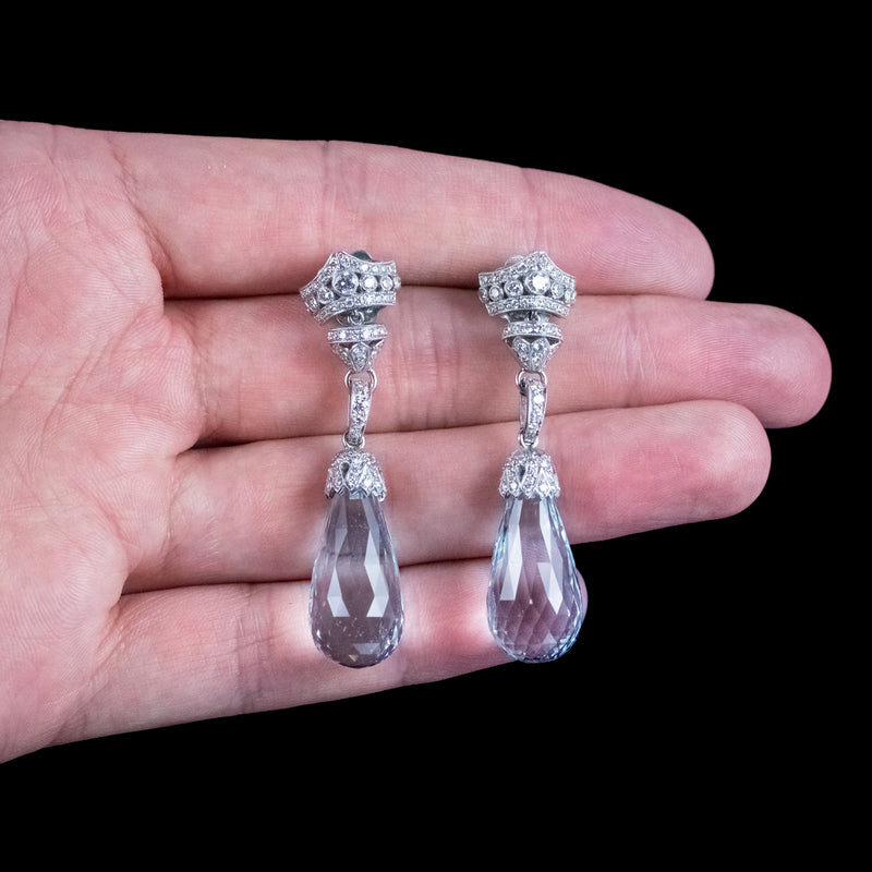 Art Deco Style Aquamarine Diamond Drop Earrings