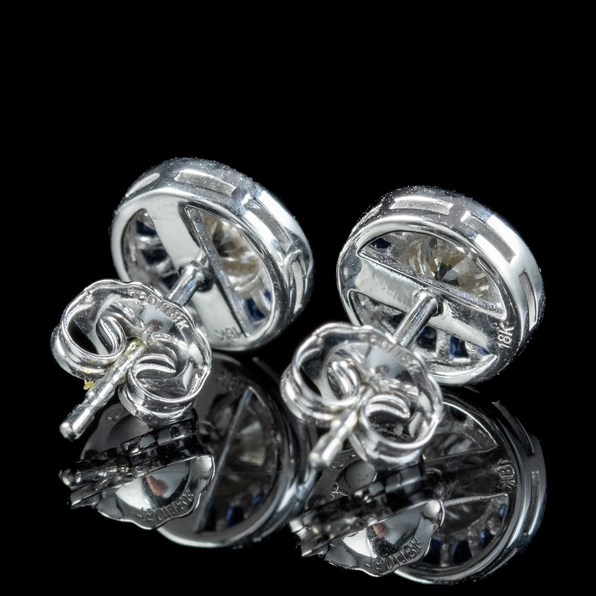 Art Deco Style Diamond Sapphire Target Stud Earrings 18ct