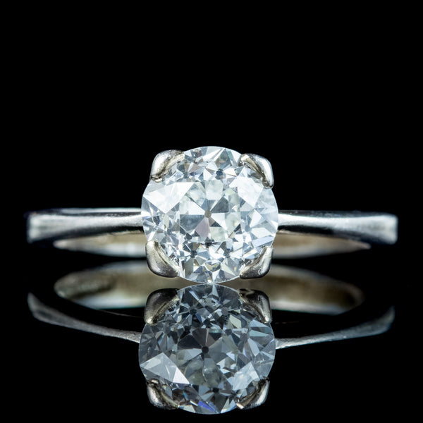 Art Deco Style Diamond Solitaire Ring 1.35ct Old Cut Diamond