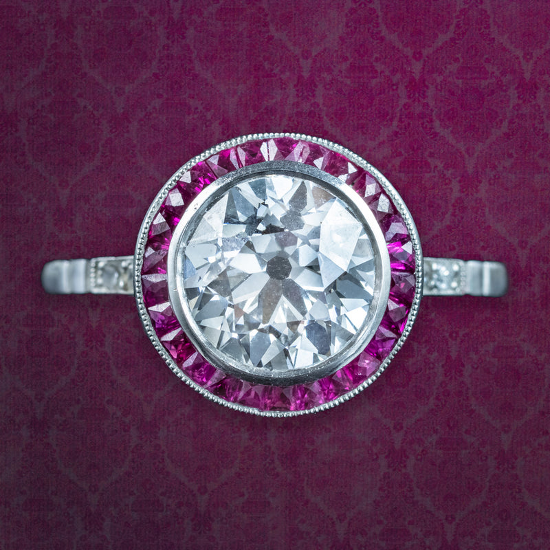 Art Deco Style Lab Grown Diamond Ruby Target Ring 2.47ct Diamond