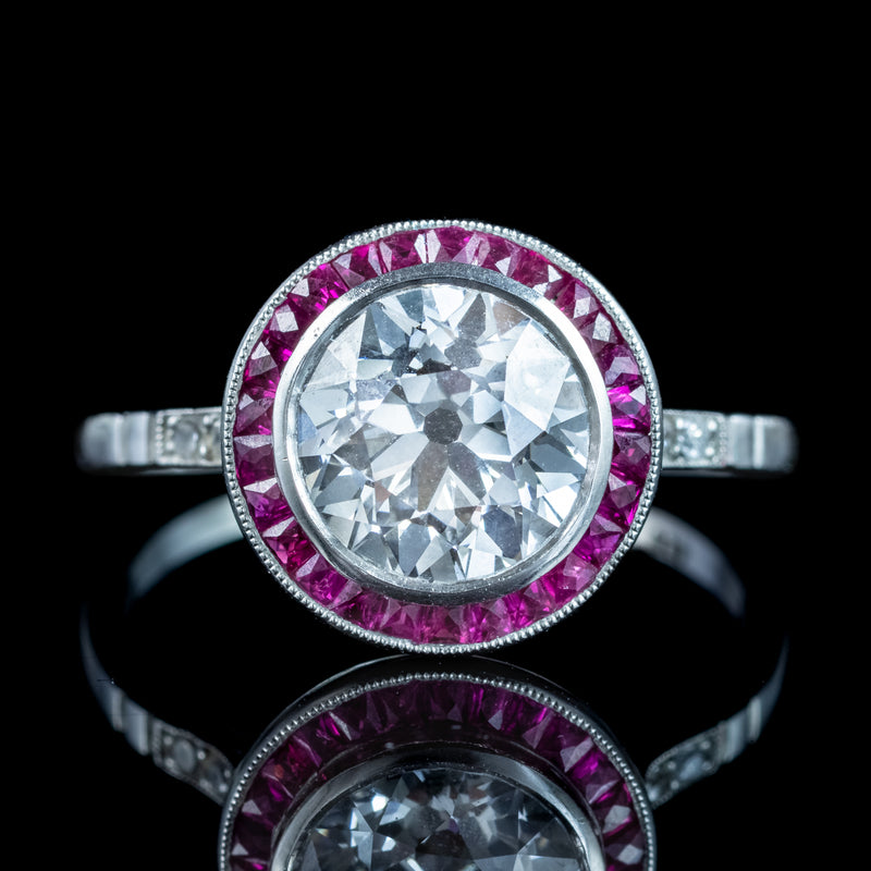 Art Deco Style Lab Grown Diamond Ruby Target Ring 2.47ct Diamond