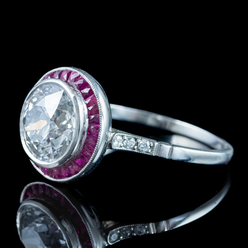Art Deco Style Lab Grown Diamond Ruby Target Ring 2.47ct Diamond