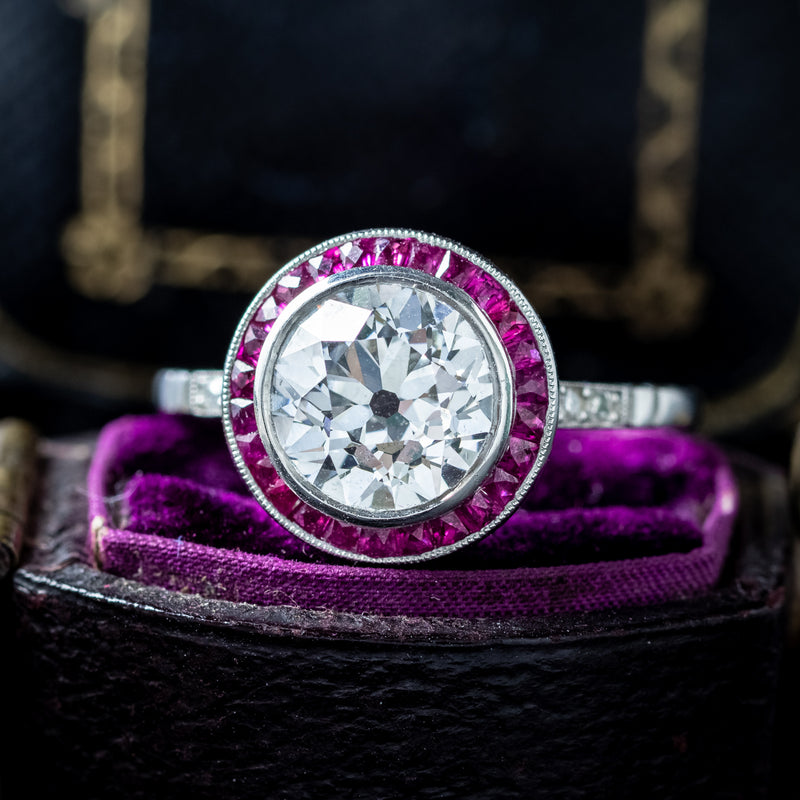 Art Deco Style Lab Grown Diamond Ruby Target Ring 2.47ct Diamond