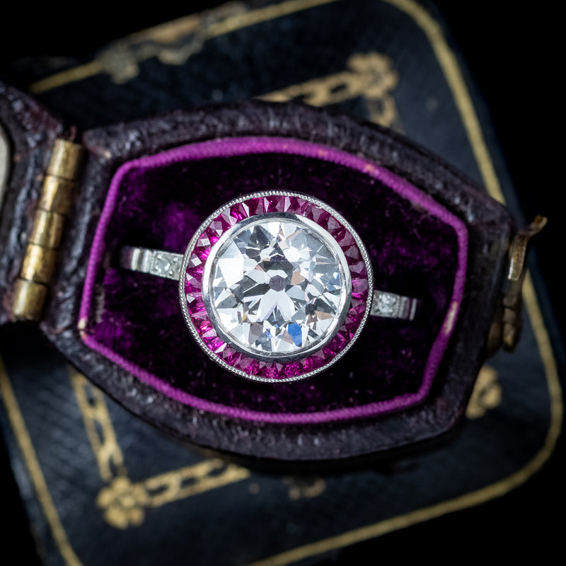 Art Deco Style Lab Grown Diamond Ruby Target Ring 2.47ct Diamond