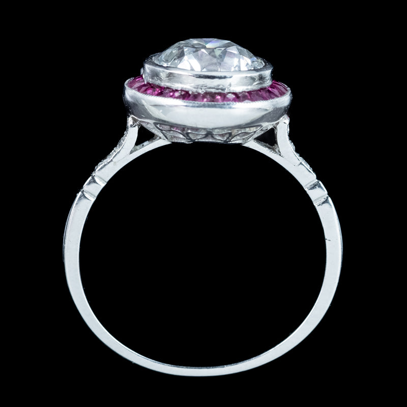 Art Deco Style Lab Grown Diamond Ruby Target Ring 2.47ct Diamond
