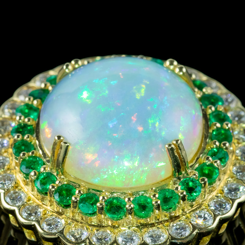 Art Deco Style Opal Emerald Diamond Pendant Necklace 18ct Gold 20ct Opal 
