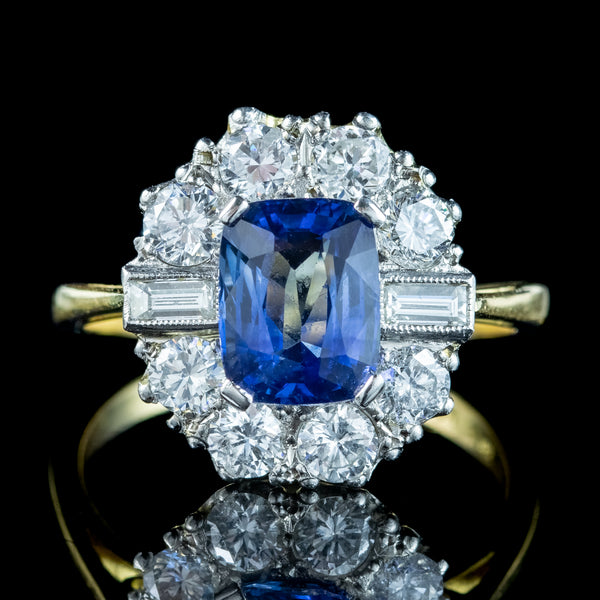 Art Deco Style Sapphire Diamond Cluster Ring 2ct Blue Sapphire