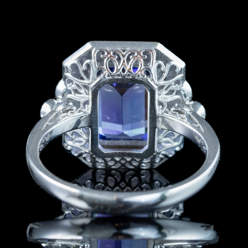 Art Deco Style Tanzanite Diamond Cluster Ring 3.55ct Tanzanite 