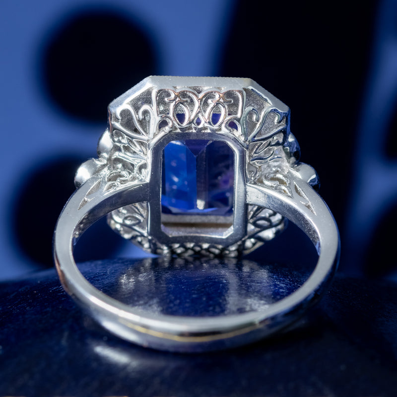 Art Deco Style Tanzanite Diamond Cluster Ring 3.55ct Tanzanite 