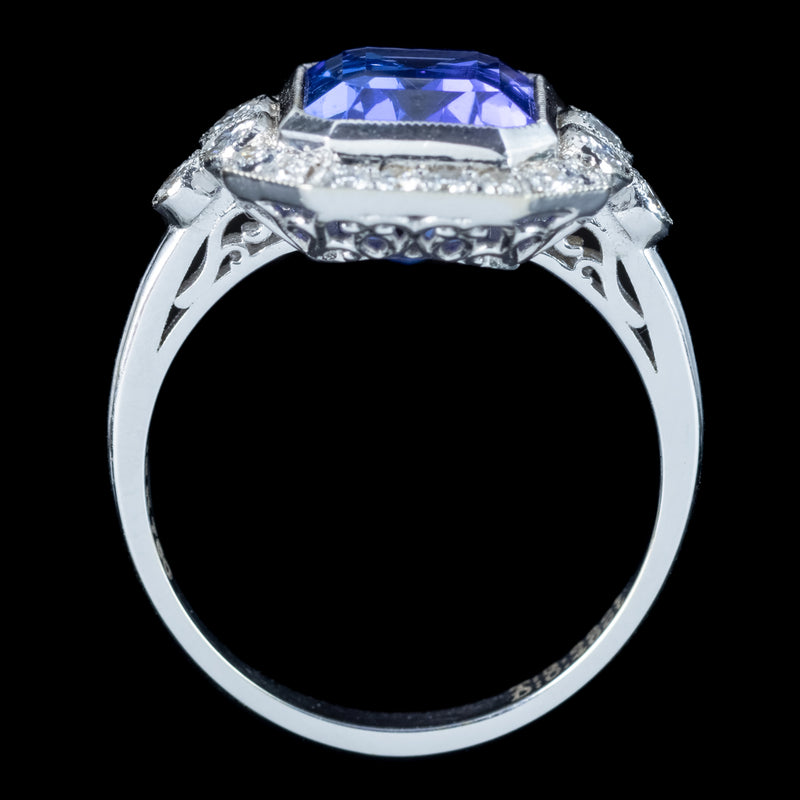 Art Deco Style Tanzanite Diamond Cluster Ring 3.55ct Tanzanite 