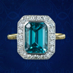 Art Deco Zircon Diamond Ring 5ct Blue Zircon 