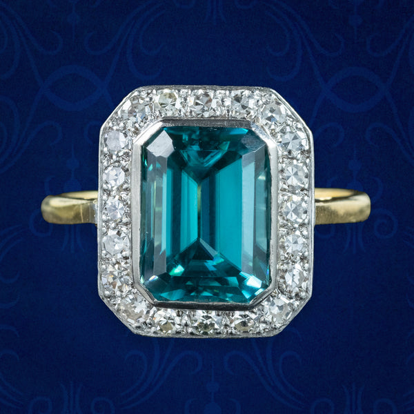 Art Deco Zircon Diamond Ring 5ct Blue Zircon 