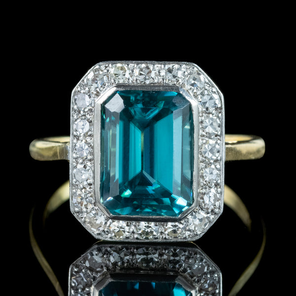 Art Deco Zircon Diamond Ring 5ct Blue Zircon 