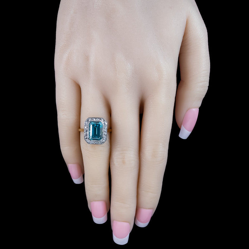 Art Deco Zircon Diamond Ring 5ct Blue Zircon 
