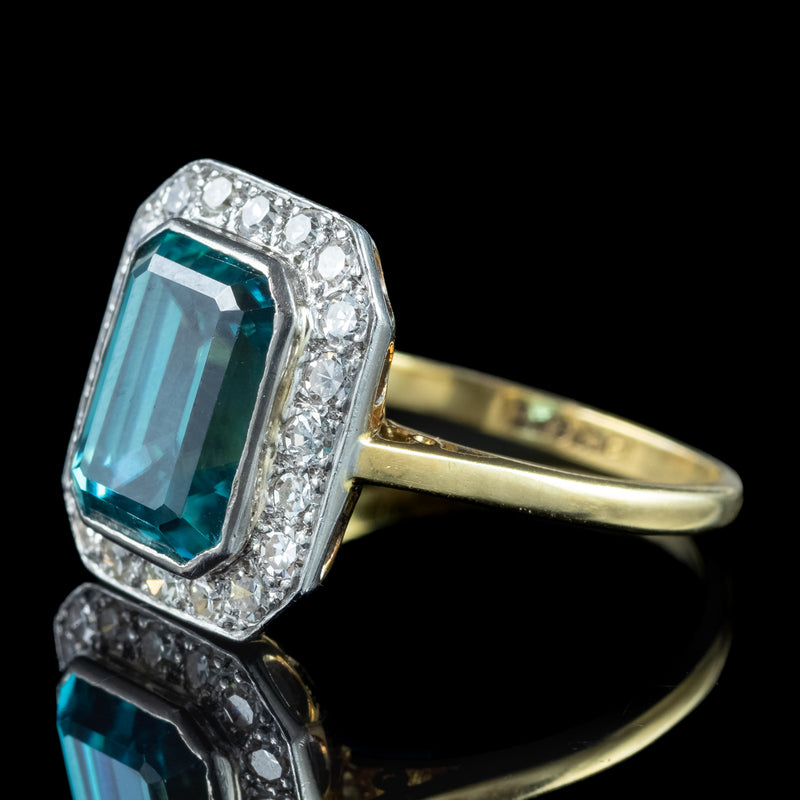 Art Deco Zircon Diamond Ring 5ct Blue Zircon 