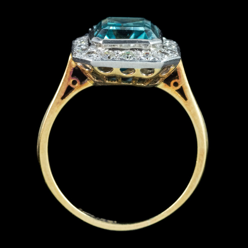 Art Deco Zircon Diamond Ring 5ct Blue Zircon 
