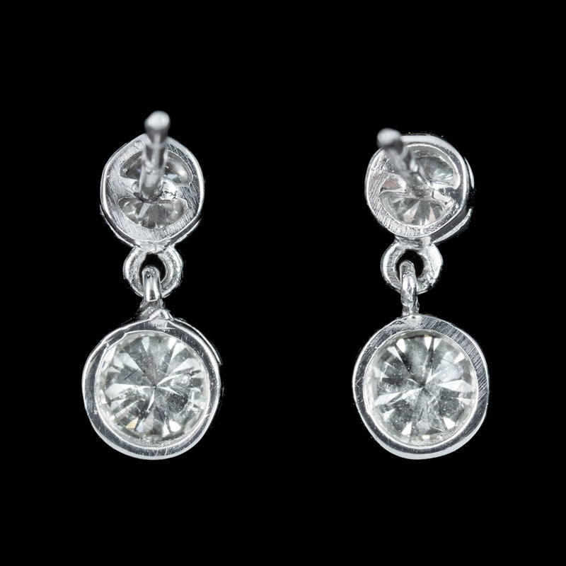 Art Deco Style Diamond Drop Stud Earrings 18ct Gold 0.80ct Diamond