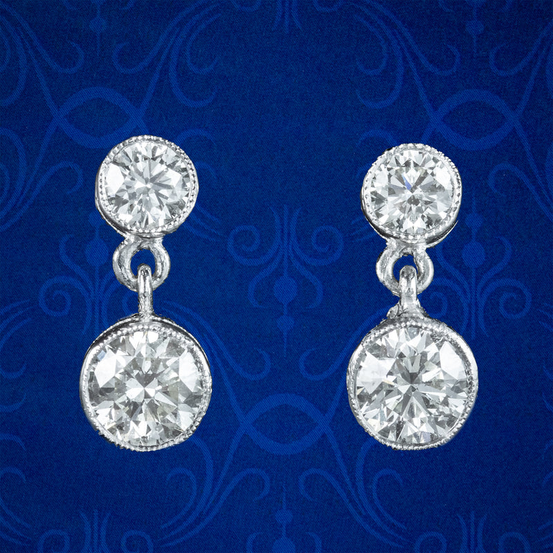 Art Deco Style Diamond Drop Stud Earrings 18ct Gold 0.80ct Diamond